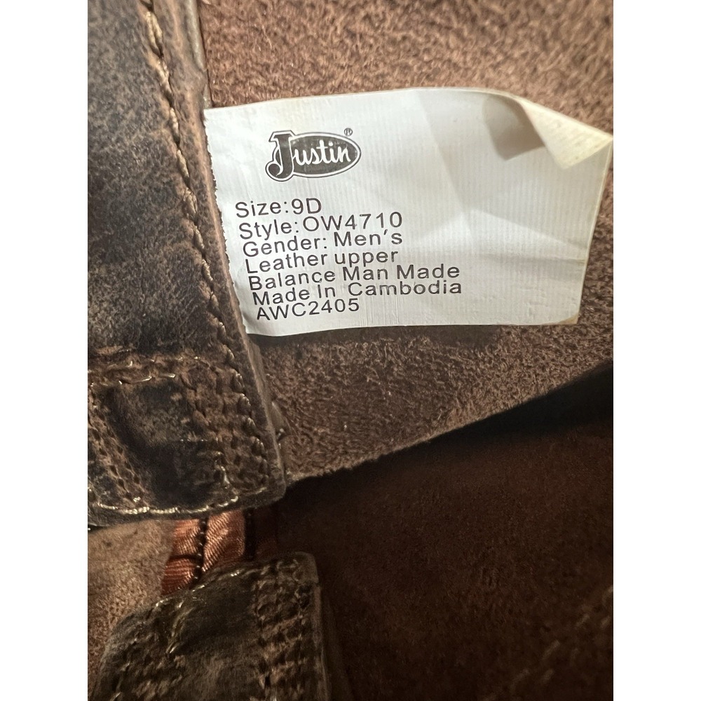 JUSTIN MEN's PULL ON WEDGE Ram 10" Work BOOT BROWN LEATHER Size 9D New - Picture 7 of 10